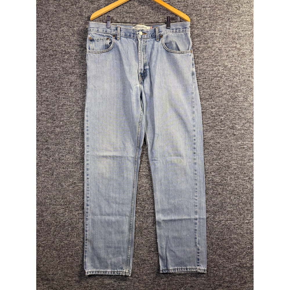 Levis 505 Regular Fit Jeans Mens 36x34 Light Wash Blue Straight Leg Denim
